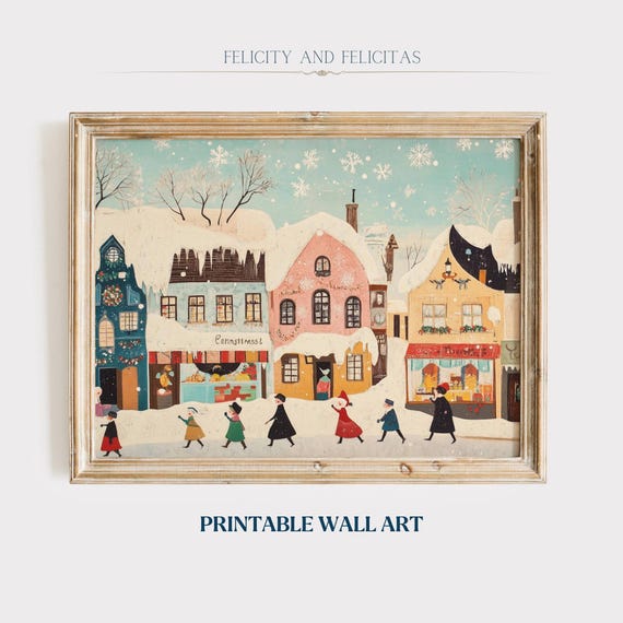 Cozy Colorful Winter Wall Art Cute Christmas Art Winter Holiday Decor Christmas Decor