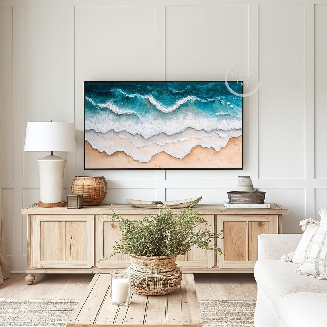 Textured Blue Ocean Waves Impasto Coastal Seascape Abstract Frame TV Art Poster - Image 3