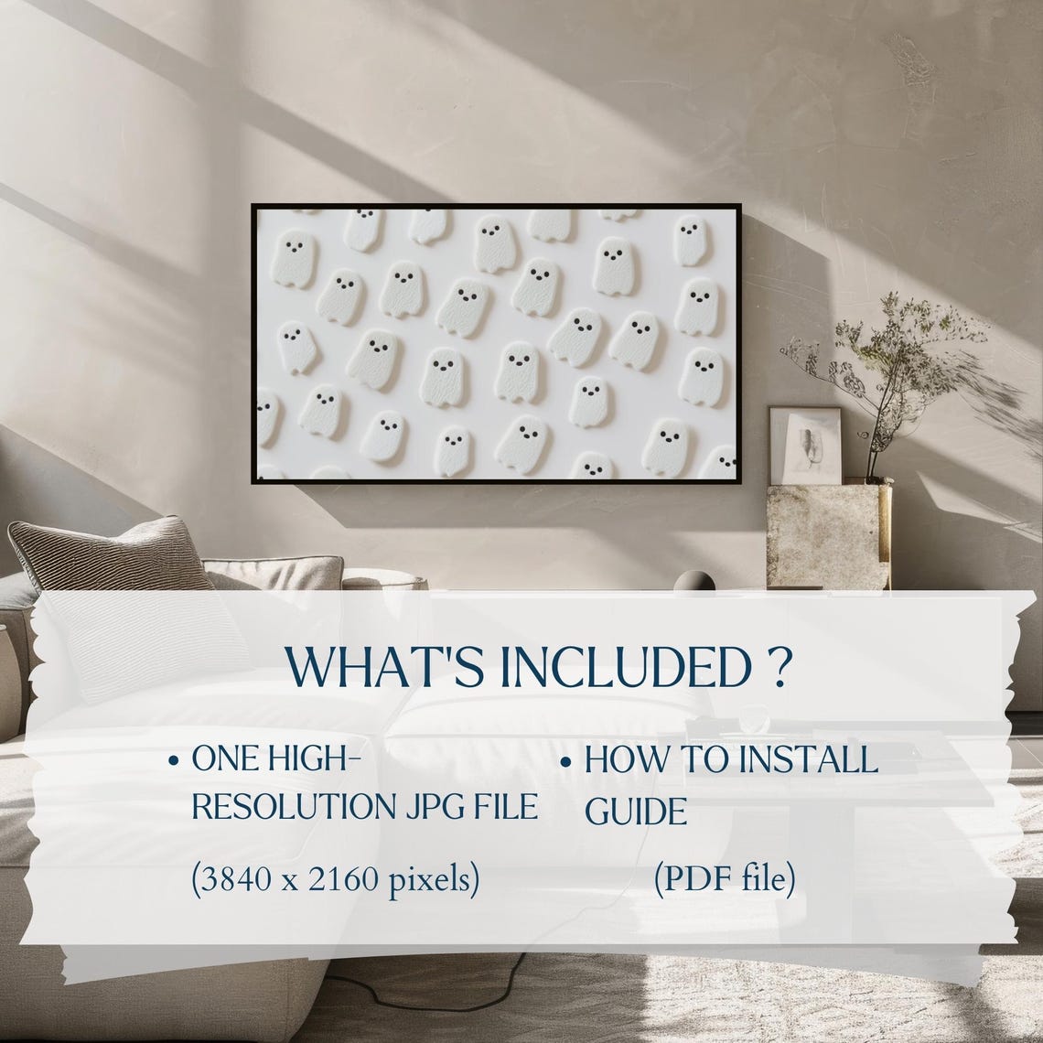 Cute Ghost Pattern Frame Tv Art Halloween Tv Art Neutral Halloween Decor Trendy Halloween Art - Image 2