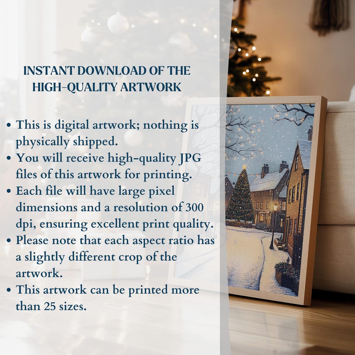 Snowy Christmas Village Street Night Tree Lamps Cozy Town Poster - Image 3