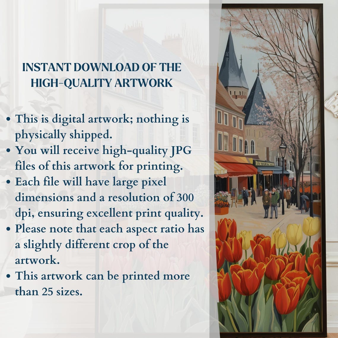 European Flower Shop Street Red Tulips Spring Market Scene Poster - Image 3