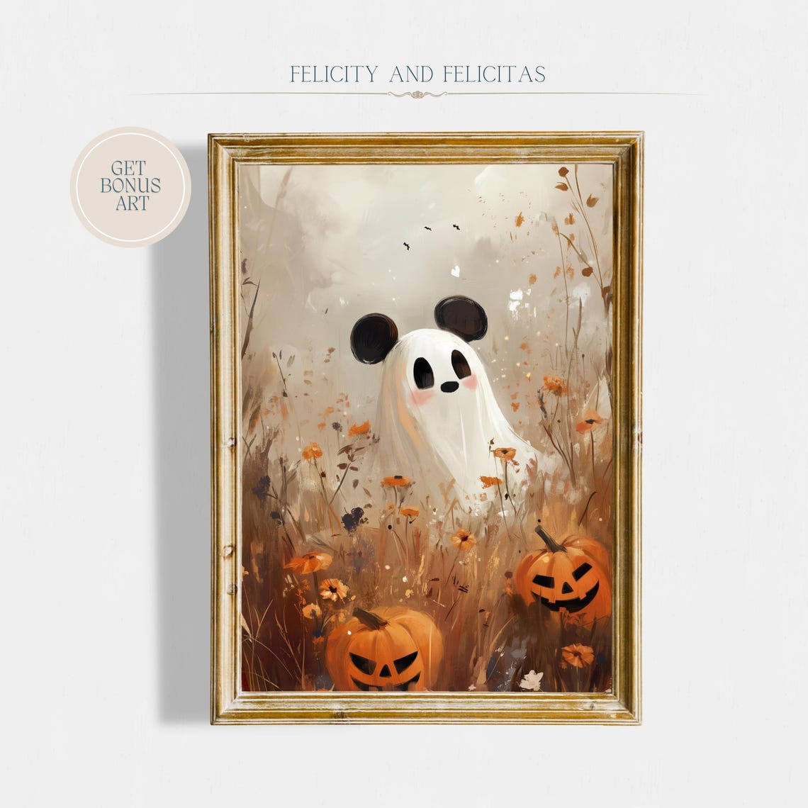 Kids Halloween Mouse Ghost Wall Art Cute Ghost Mouse Spooky Season Painting Trendy Halloween Art