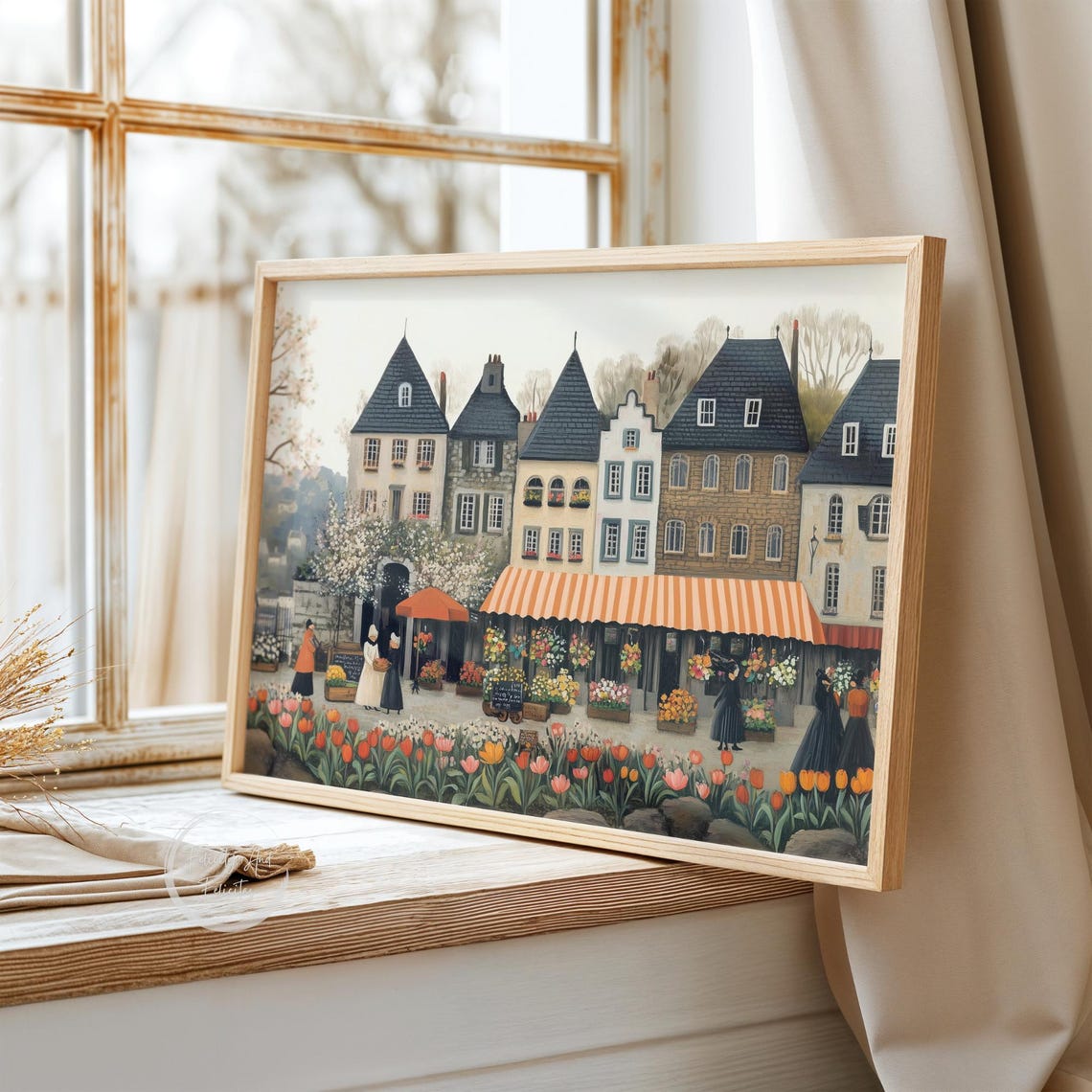 Spring Flower Market Old Town Square Retro Tulip Stalls Poster - Image 4