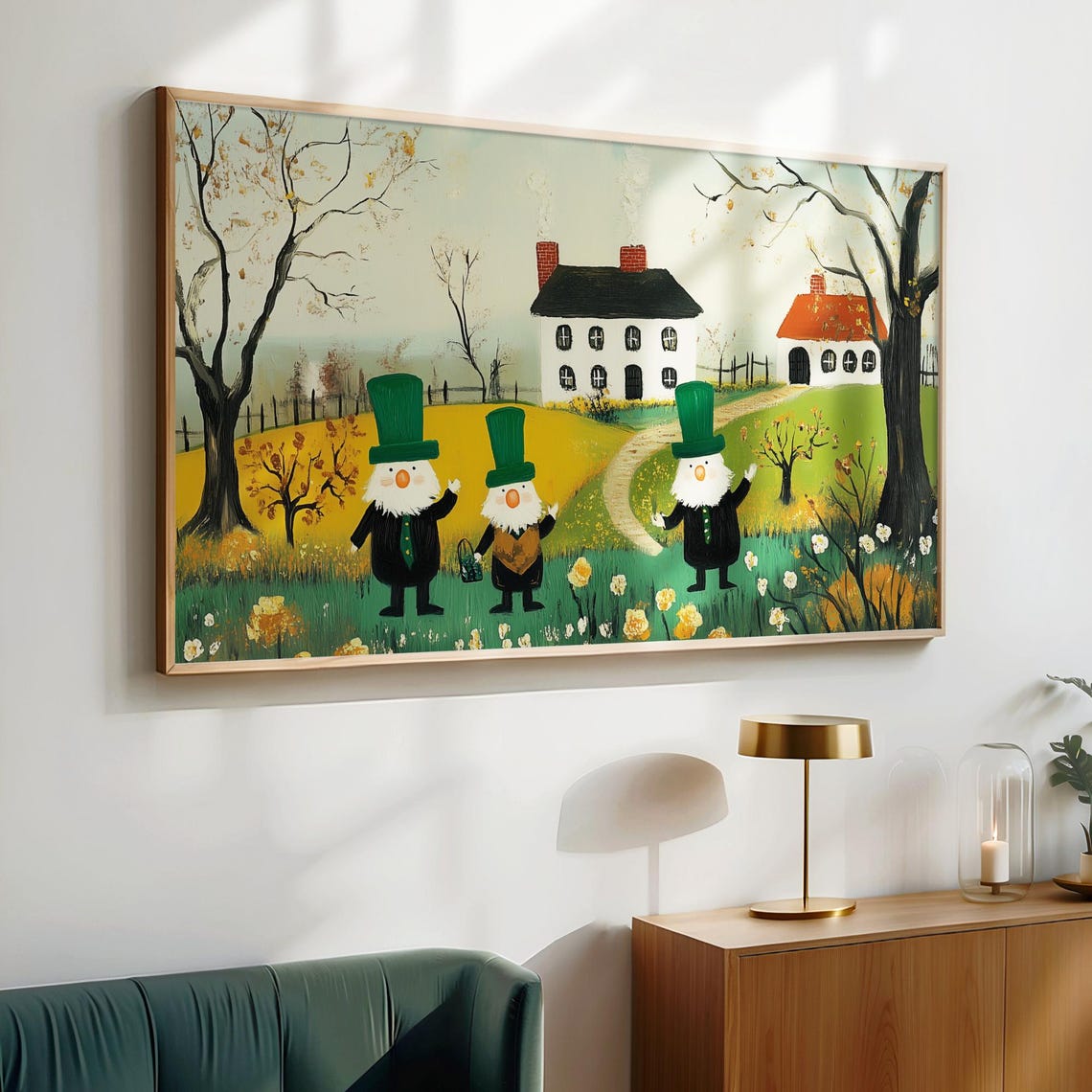 St Patricks Day Gnomes Cottage Garden Green Hats Spring Poster - Image 6