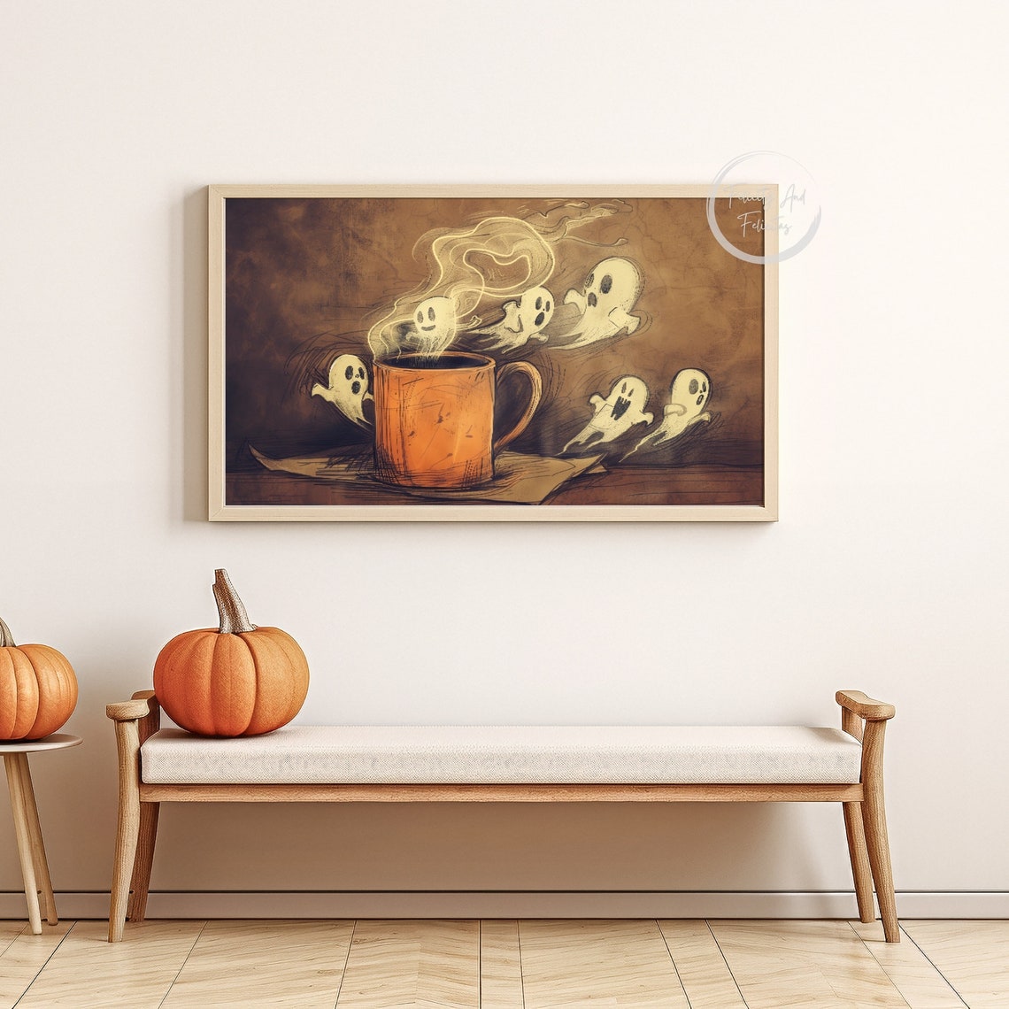 Funny Halloween Ghost Frame Tv Art Cute Ghost Coffee Mug Frame Tv Art Spooky Season Screensaver - Image 5