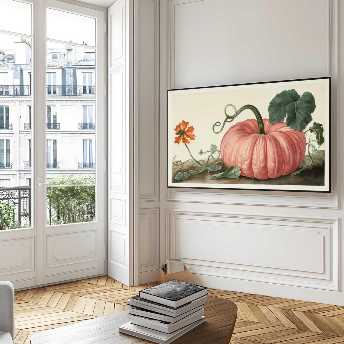 Pink Pumpkin Botanical Vintage Fall Style Frame TV Art Print - Image 4