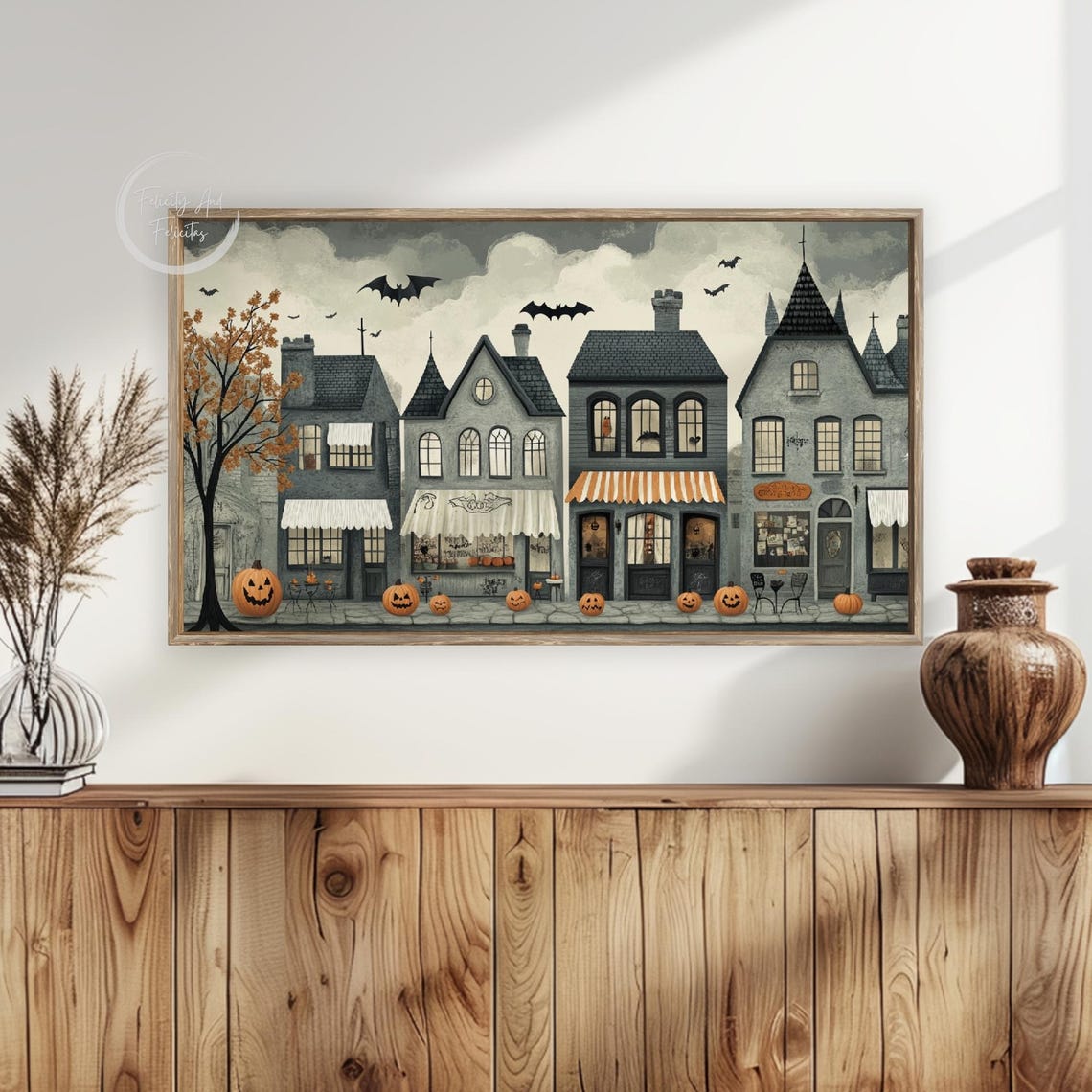 Spooky Halloween Gothic Street Jack O Lantern Bats Scene Poster - Image 6