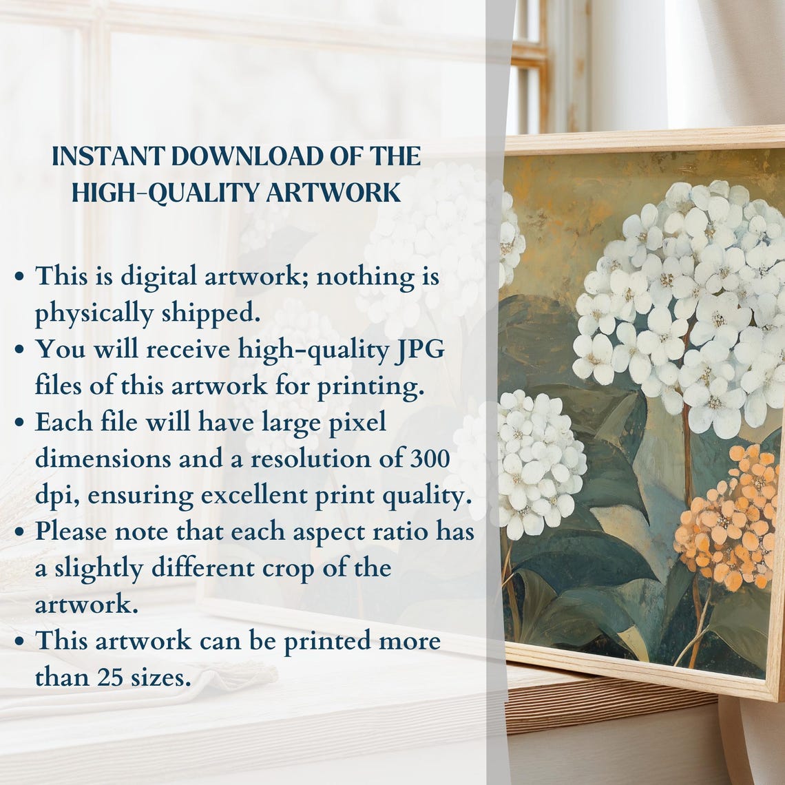White Hydrangea Botanical Painting On Golden Background Poster - Image 3