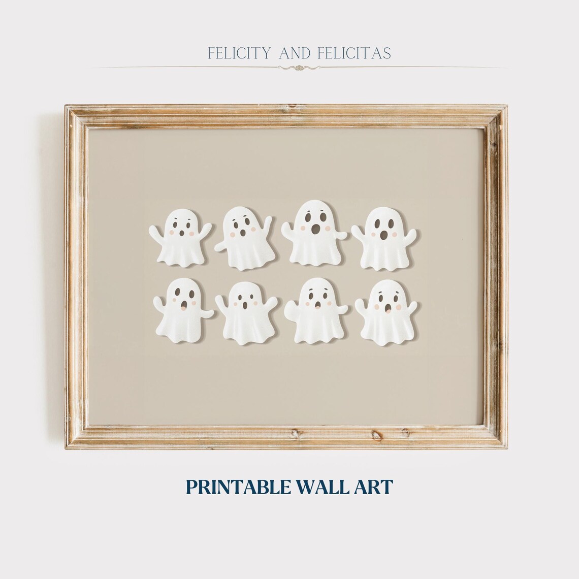 Pastel Halloween Eight Cute Ghosts Beige Minimal Sweet Wall Art