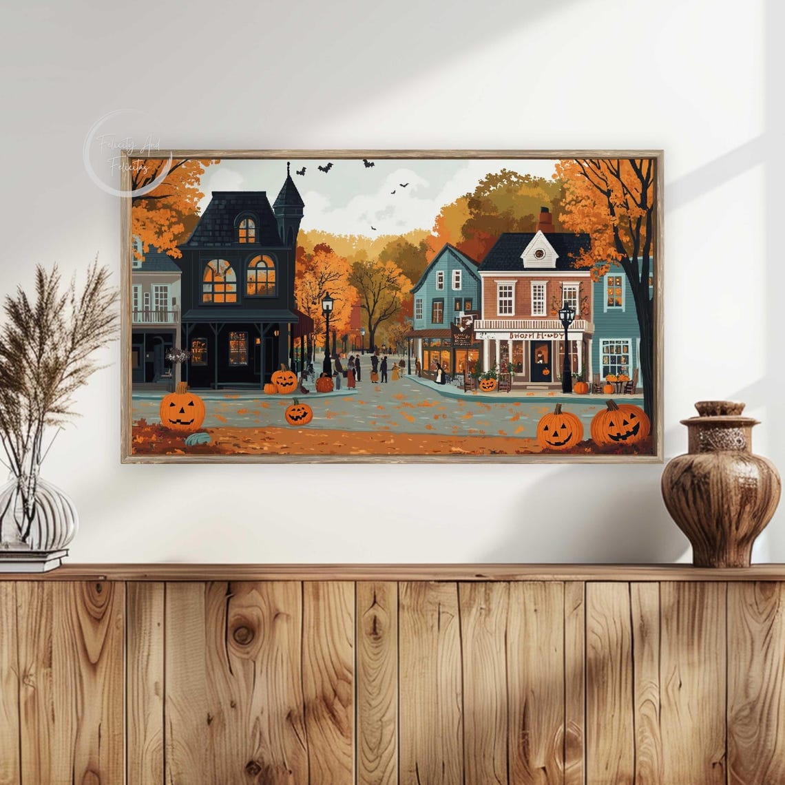 Halloween Town Street with Jack O Lanterns and Shops Fall Poster - Image 6