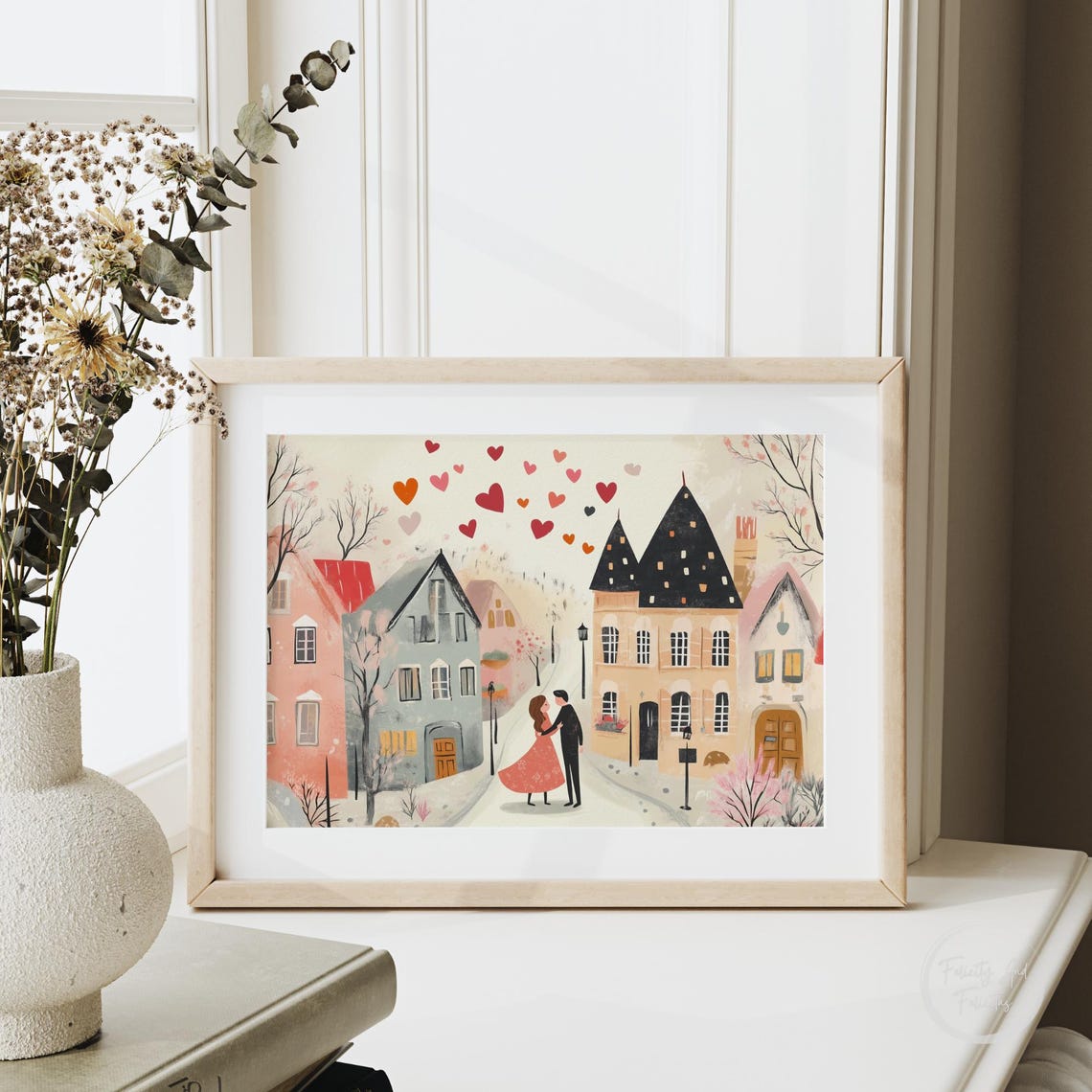 Valentine Couple Dancing Under Hearts Charming Village Poster - Image 5