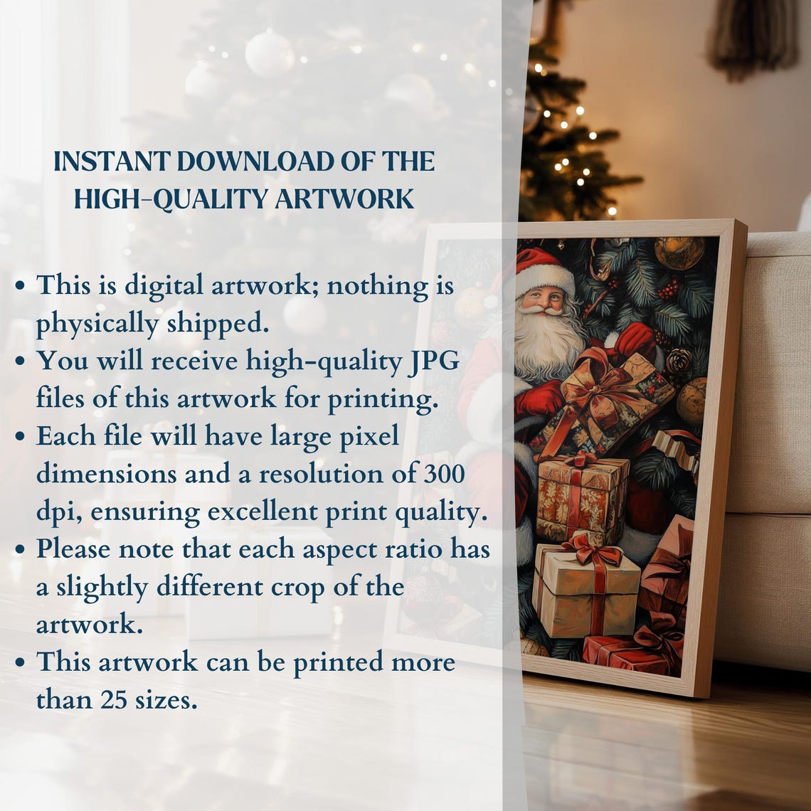 Vintage Santa Claus Gifts Evergreen Branches Holiday Portrait Poster - Image 3