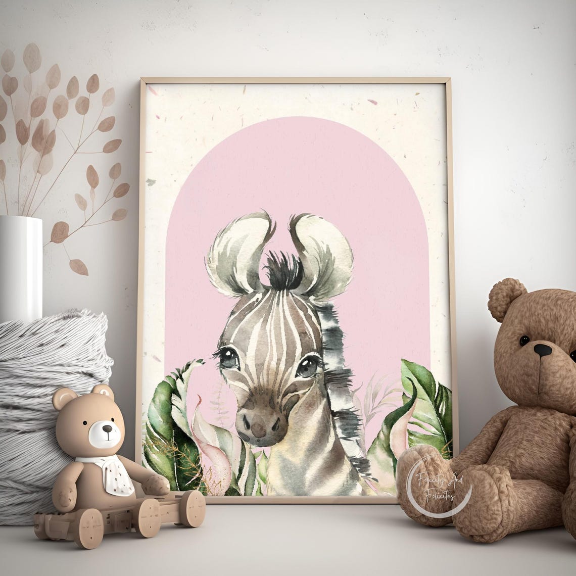 Pink Safari Nursery Set Elephant Lion Cub Zebra Kids Room Wall Art - Image 5