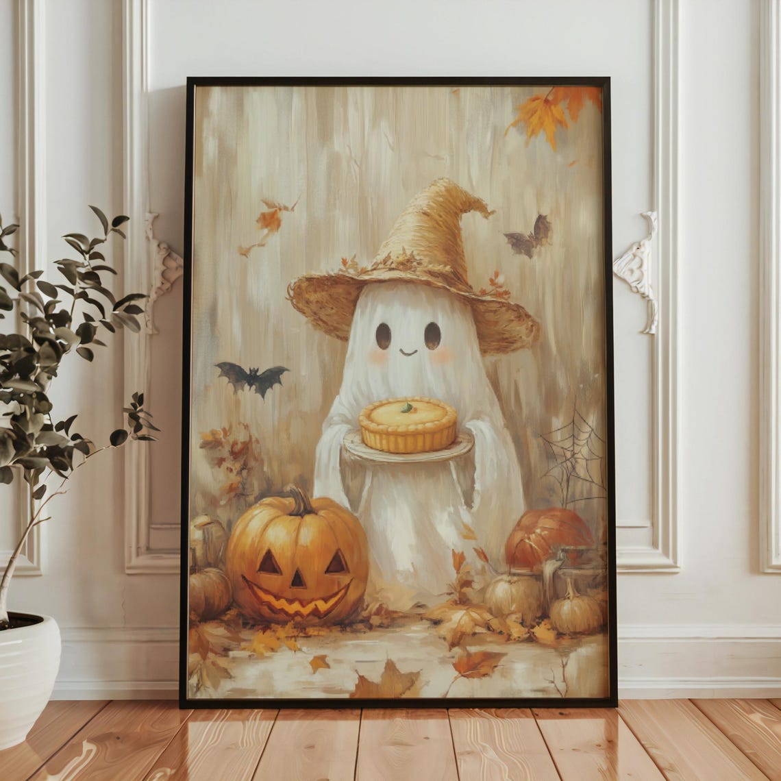 Cute Ghost With Pumpkin Pie Jack O Lanterns Halloween Wall Art - Image 5