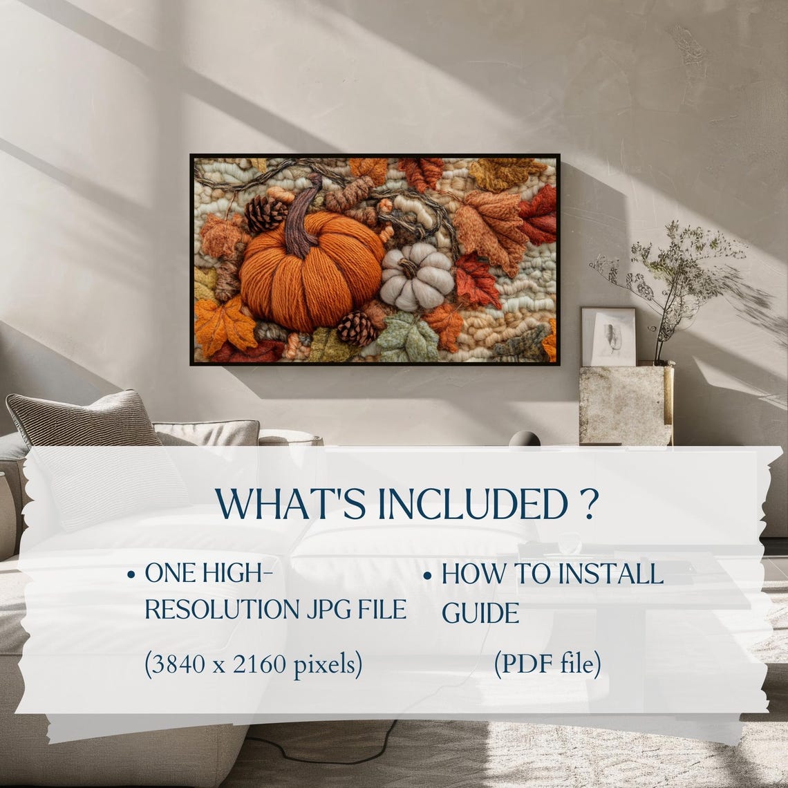 Woven Yarn Pumpkin Autumn Leaves Textured Fiber Art Fall Poster - Image 2