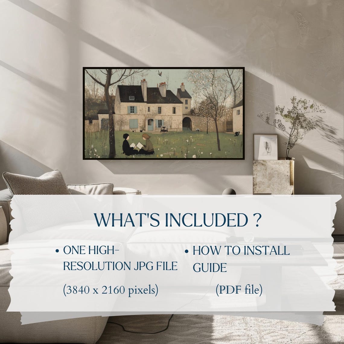 Children Reading Lawn Stone Country House Spring Tender Wall Art - Image 2