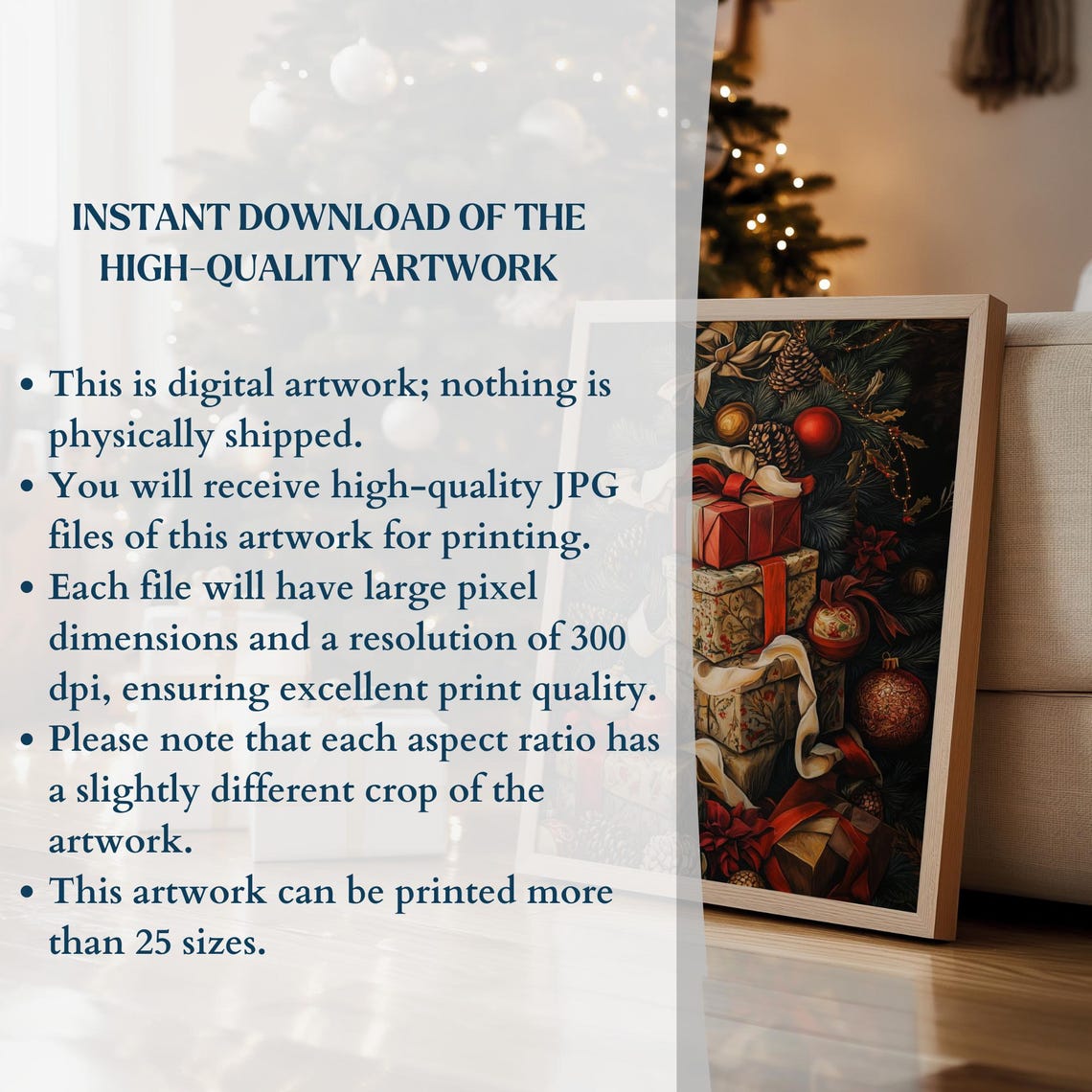Stacked Christmas Gifts Under Tree Pinecones Vintage Style Poster - Image 3