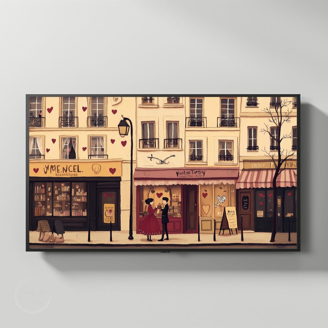 Valentines Day Romantic Paris Street Couple Hearts Vintage Poster - Image 3