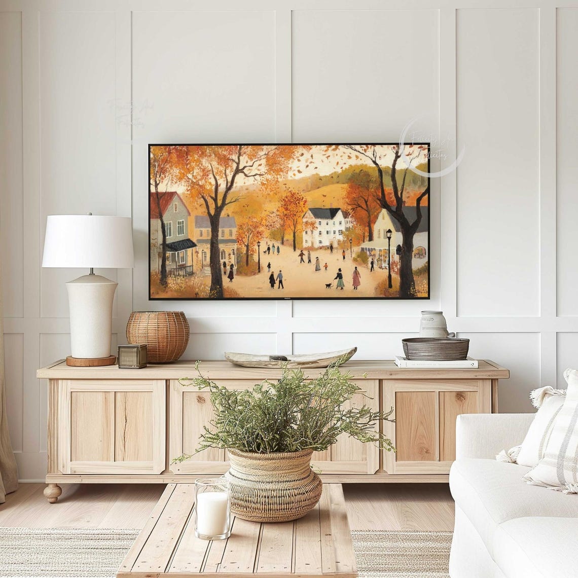 Golden Autumn Village Street Townspeople Fall Trees Scenic Poster - Image 5