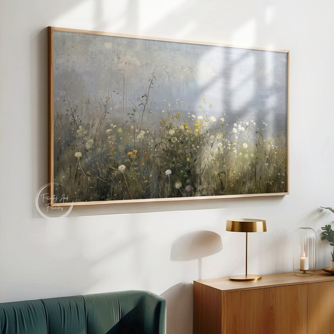 Moody Wildflower Meadow White Yellow Bloom Mist Dreamy Wall Art - Image 5