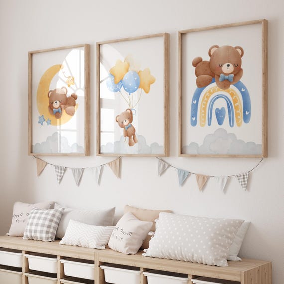 Cute Teddy Bear Nursery Wall Art Set Gender Neutral Nursery Print Toddler Room Teddy Bear Art