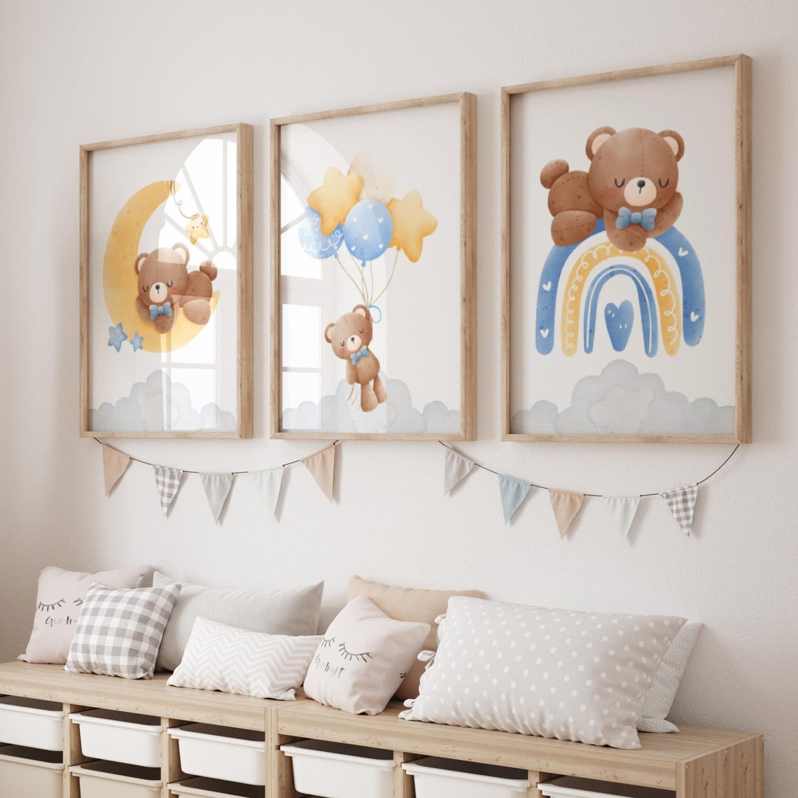 Cute Teddy Bear Nursery Wall Art Set Gender Neutral Nursery Print Toddler Room Teddy Bear Art