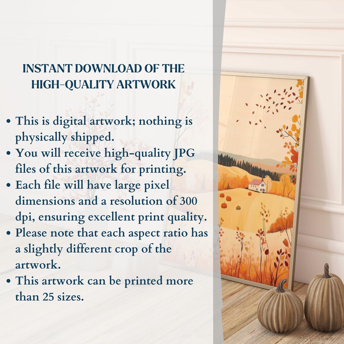 Golden Autumn Farm Landscape Hay Bales Pumpkins Farmhouse Poster - Image 3