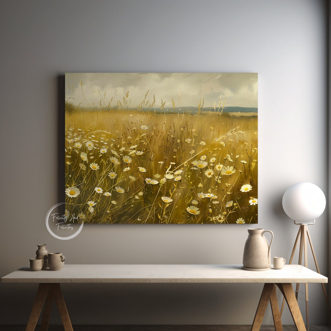 Golden Wildflower Daisy Field Vintage Neutral Countryside Wall Art - Image 4