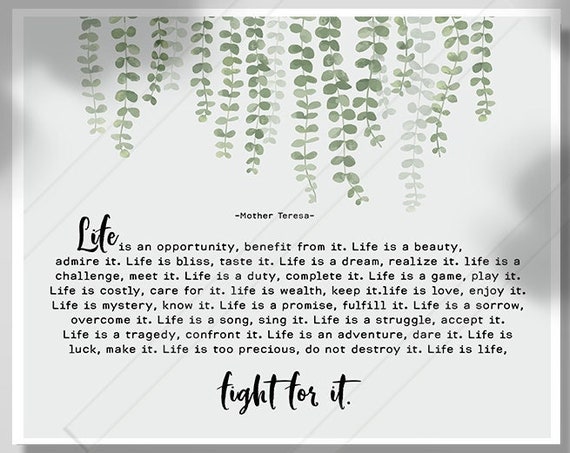Mother Teresa Life Is An Opportunity Quote Art Print Motivational Poster Graduation Gift Housewarming Present Bff Gift Birthday Gift