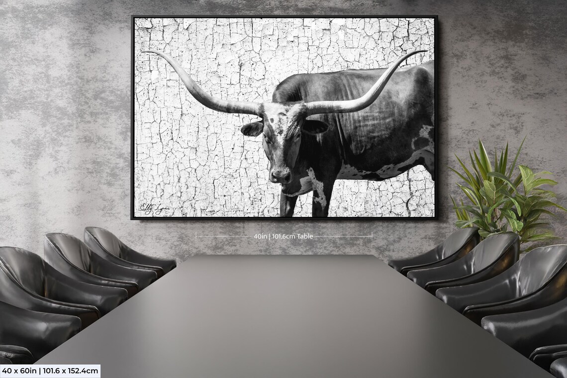 Longhorn Cow Minimalist Living Room Art Print - Image 2