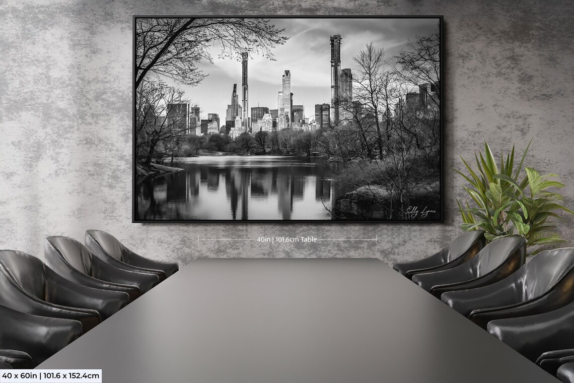 New York Skyline Reflections In Central Park Art Print - Image 2