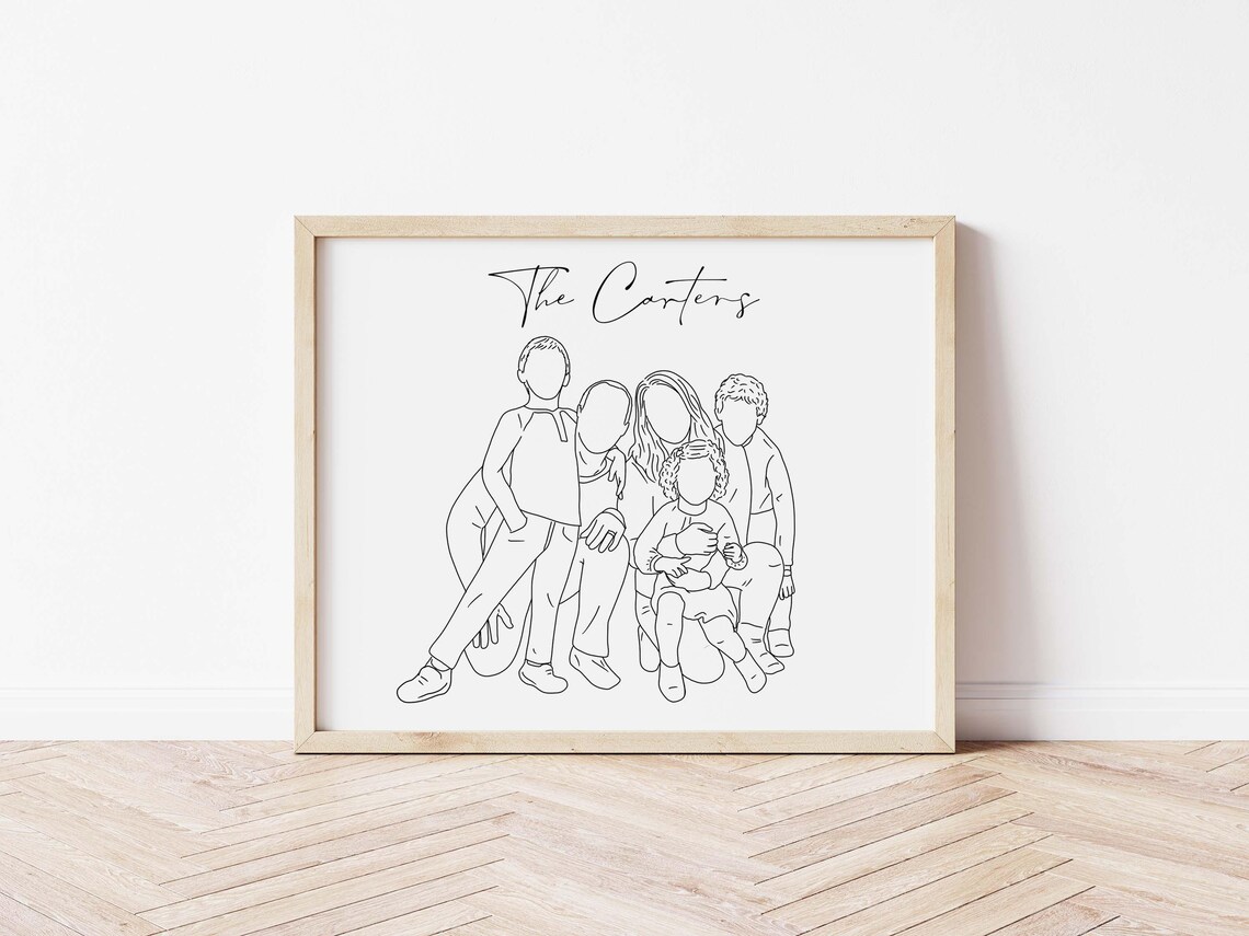 Mother and Two Children Walking Line Art Minimalist Family Poster - Image 2