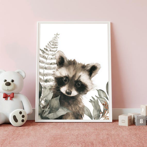 Raccoon Nursery Wall Art Baby Shower Decor Kids Room Birth Gift Print In Multiple Sizes