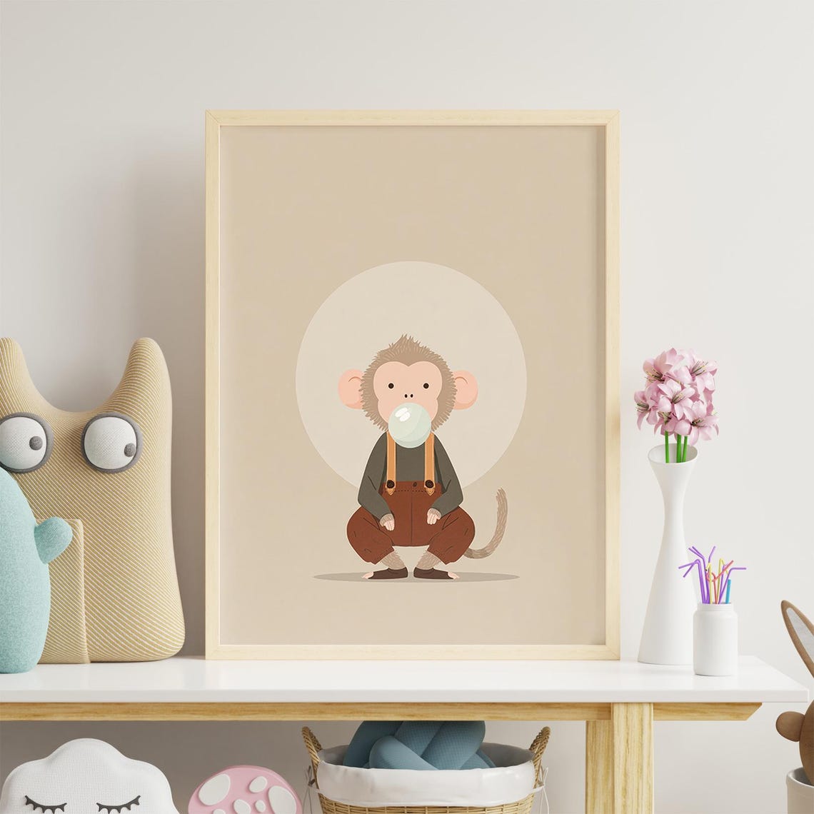 Monkey Nursery Print Playful Baby Room Art Multiple Sizes