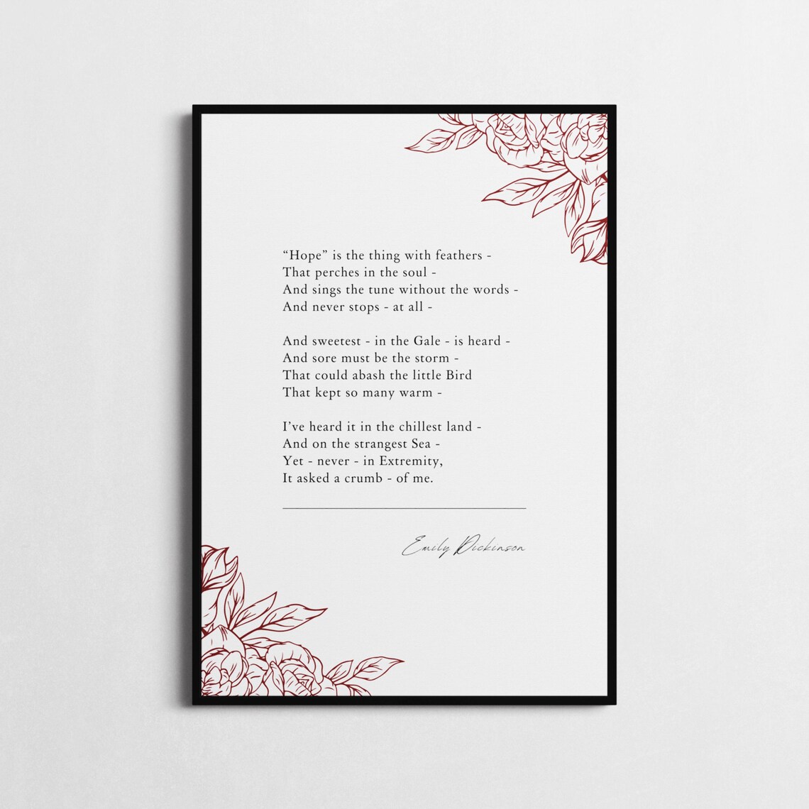 Emily Dickinson Hope Is The Thing With Feathers Botanical Quote Poster - Image 3