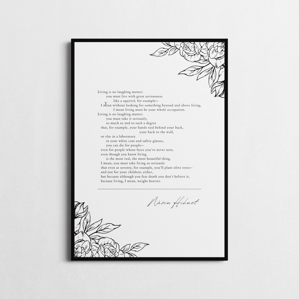 Nazim Hikmet On Living Poem Minimalist Black White Literary Quote Poster - Image 2