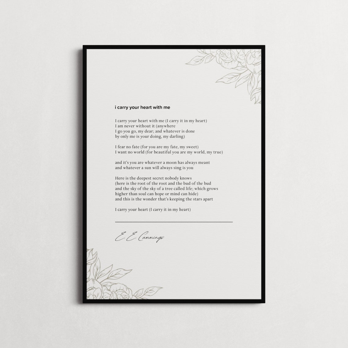E.E. Cummings I Carry Your Heart Full Poem Botanical Quote Print - Image 5