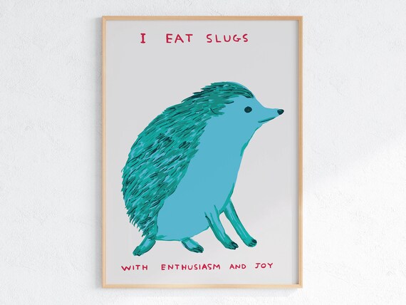 David Shrigley I Eat Slugs Quirky Wall Art Pop Art Decor Funny Poster Contemporary Home Gallery Humorous Decor