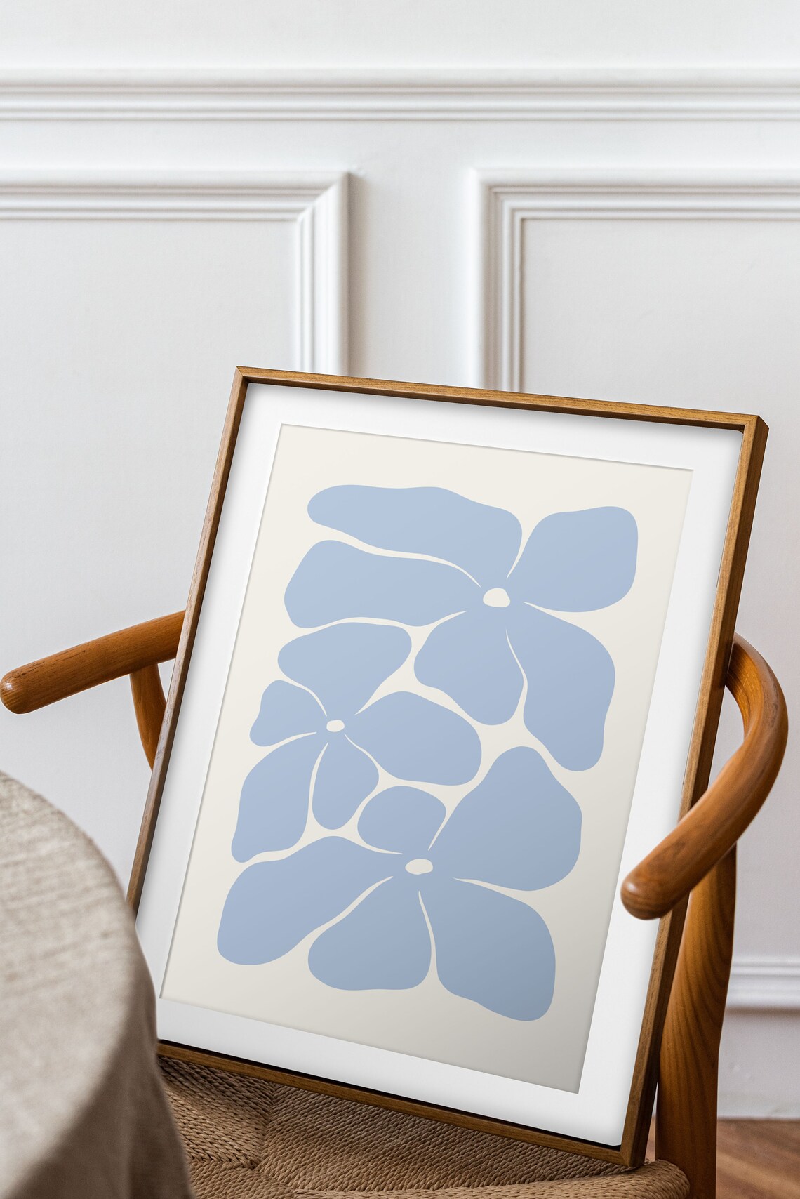 Bold Blue Matisse Style Abstract Flower Shapes Cream Wall Poster - Image 3