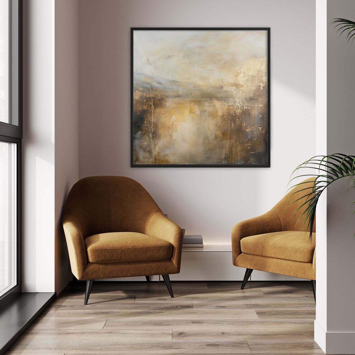 Modern Abstract Square Art, Japandi Brush Strokes - Image 3