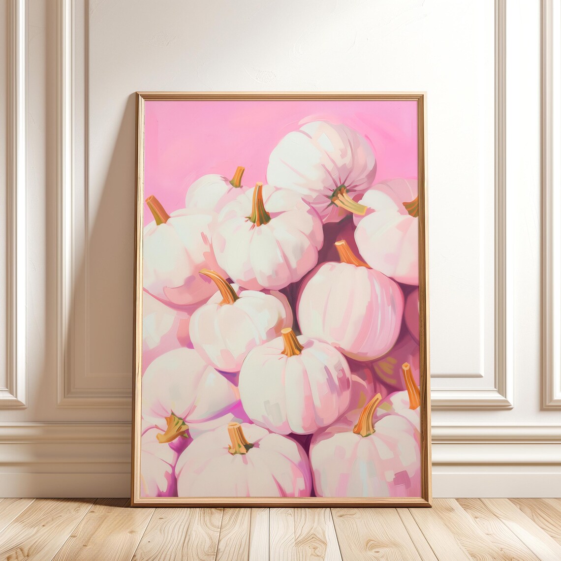 White Pumpkins, Pink Autumn Halloween Art Print