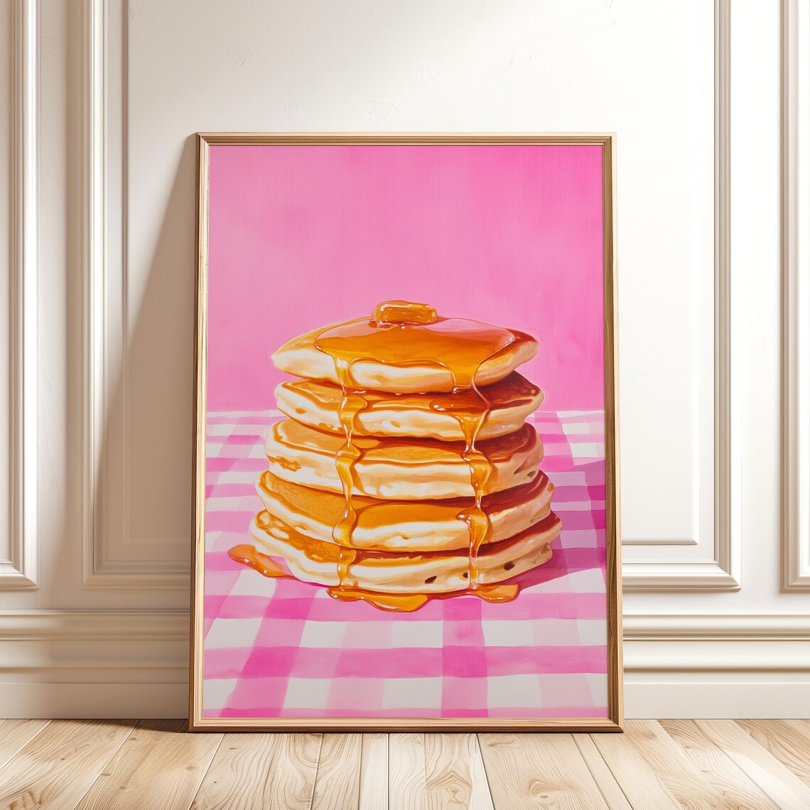Pink Pancakes Art Print, Breakfast Kitchen Decor