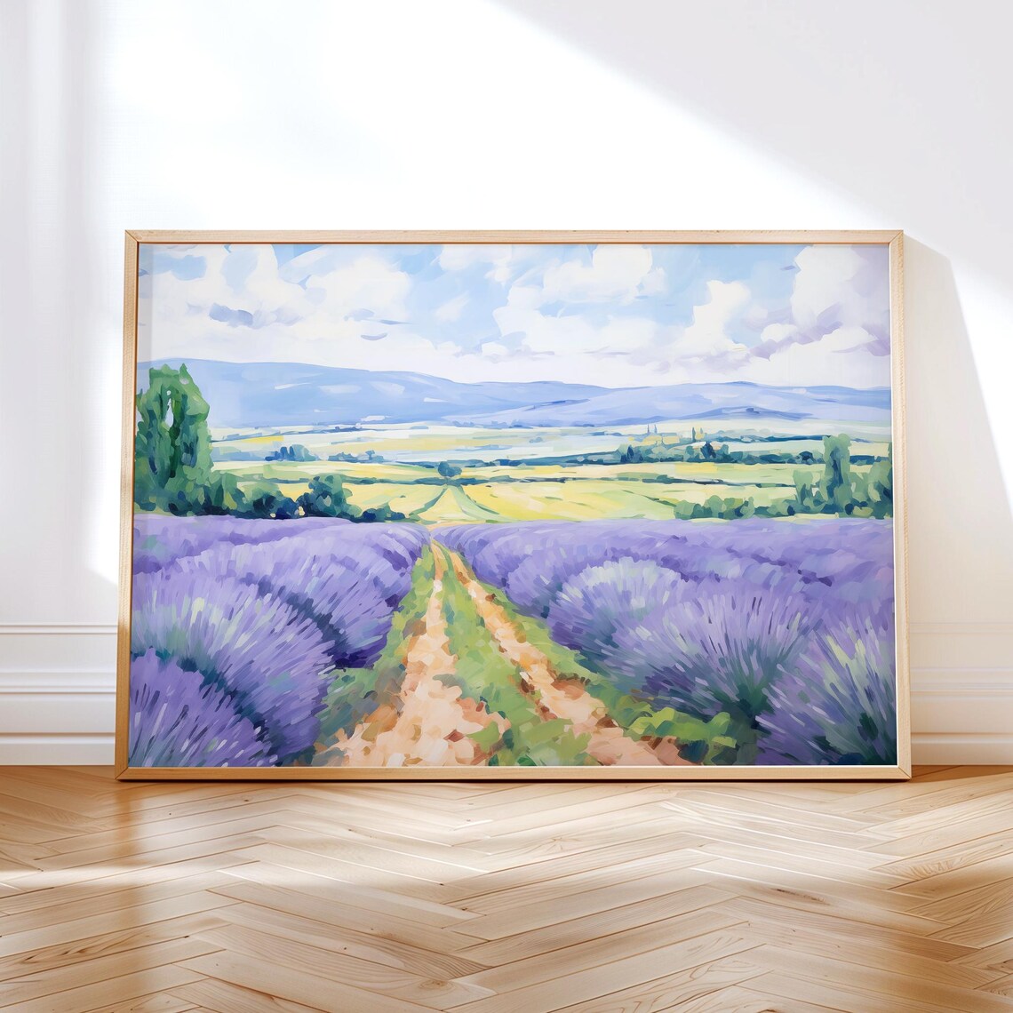 Lavender Field Rows Painting Purple Blooms Dirt Path Countryside Art Poster