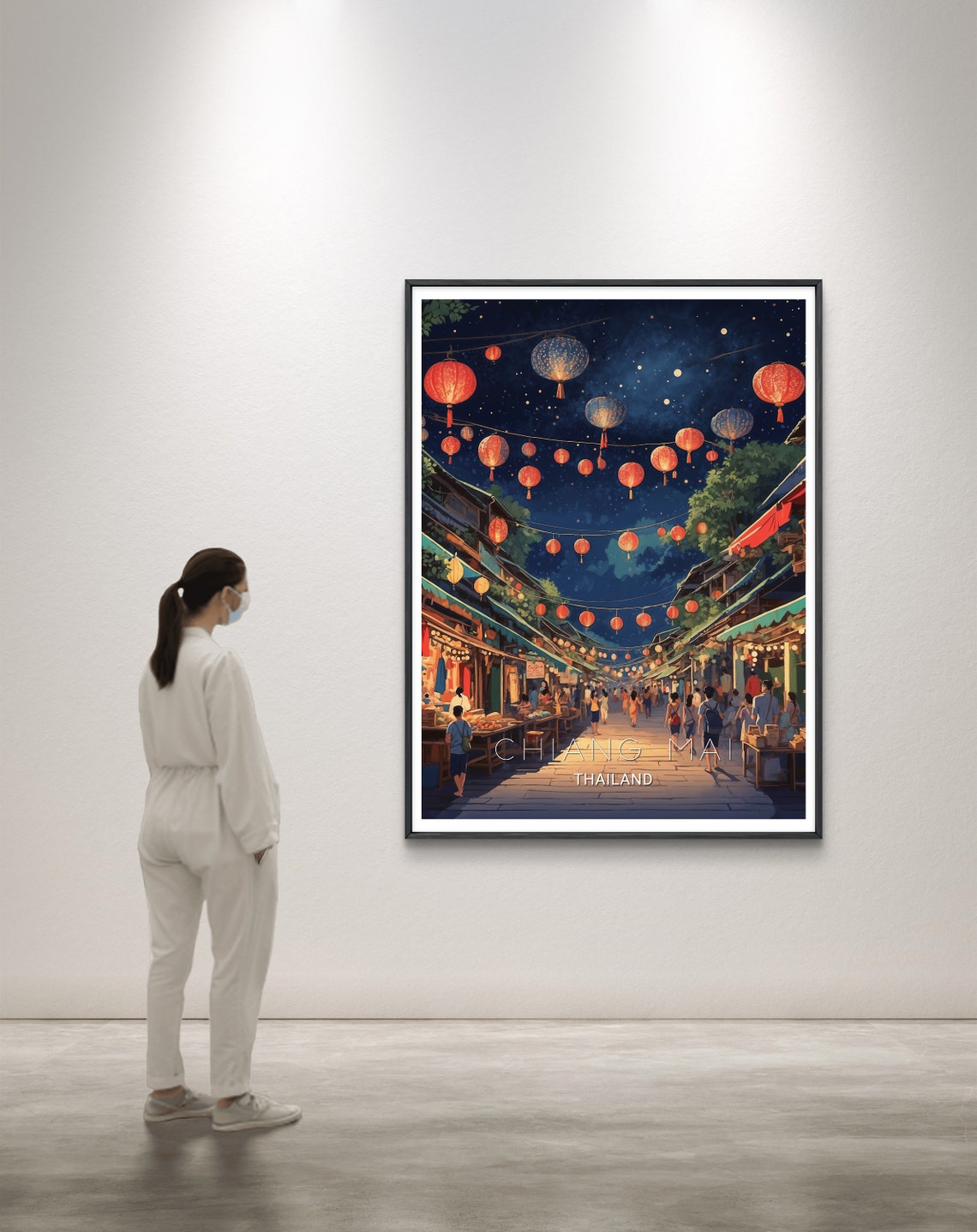 Chiang Mai Thailand Night Market Lanterns Starry Sky Art Poster - Image 2