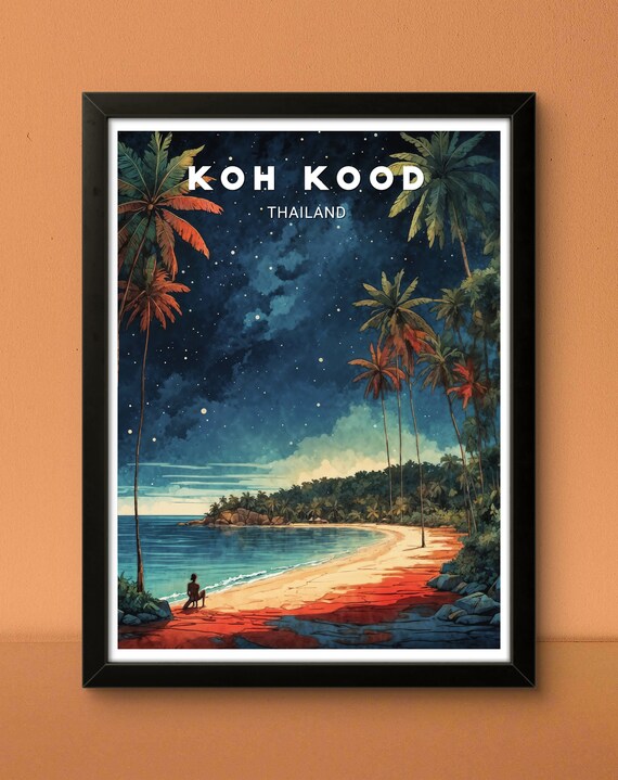 Koh Kood Thailand Starry Night Beach With Palm Trees Travel Poster