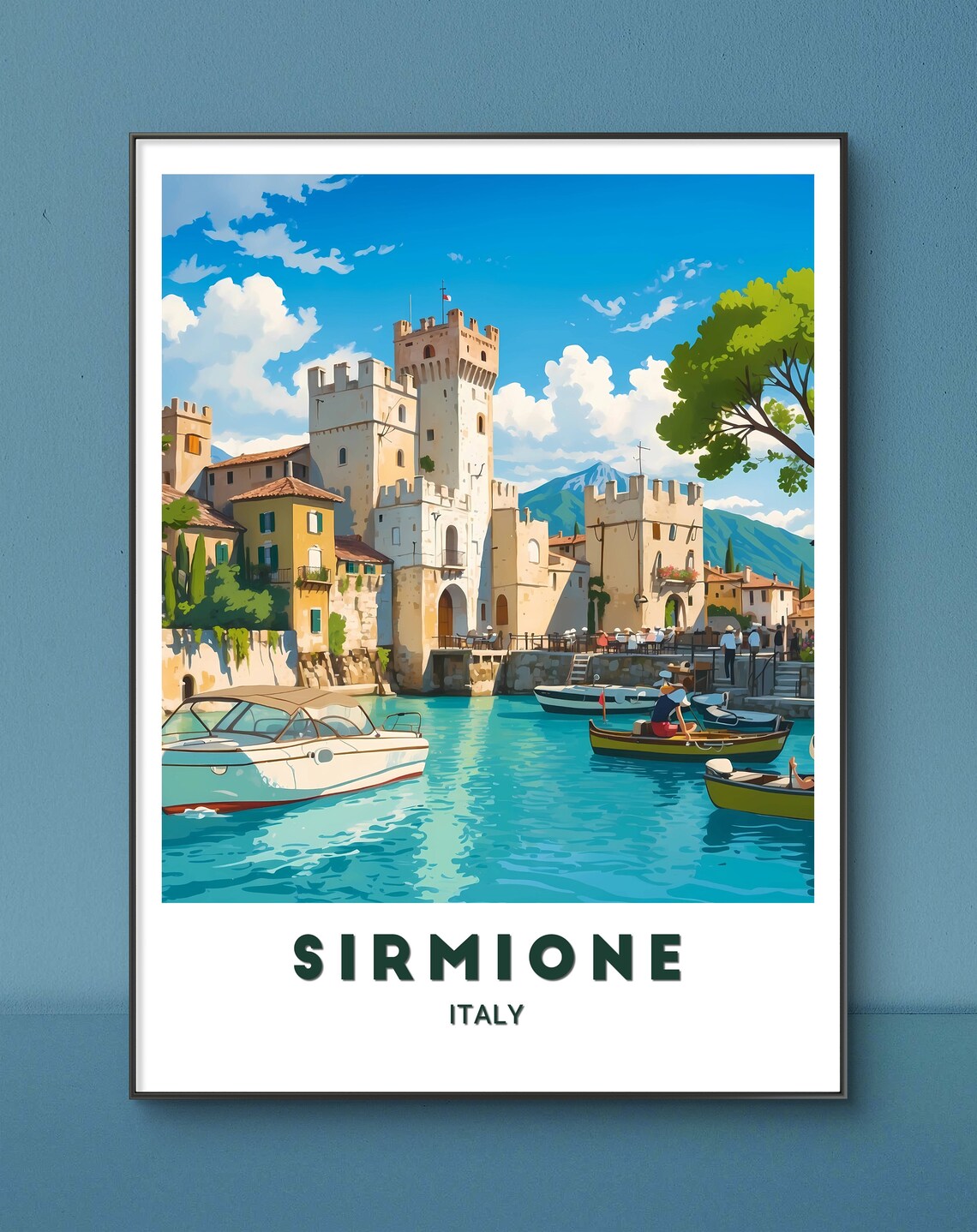 Sirmione Poster Enchanting Scaliger Castle And Lake View Beautiful Italian Landmark Wall Art High Quality Print Of Sirmione Italy
