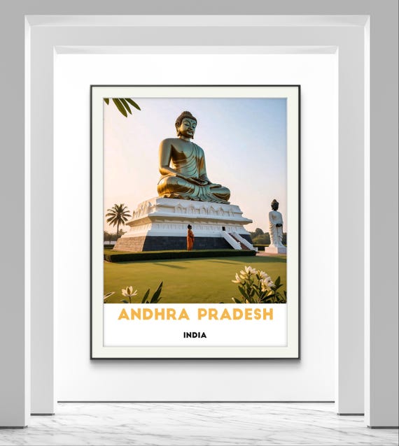 Andhra Pradesh India Poster Majestic Buddha Statue At Sunrise