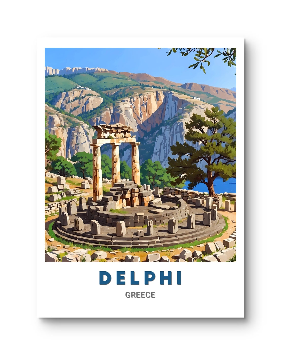 Delphi Tholos Athena Ancient Ruins Mountain Greece Travel Poster