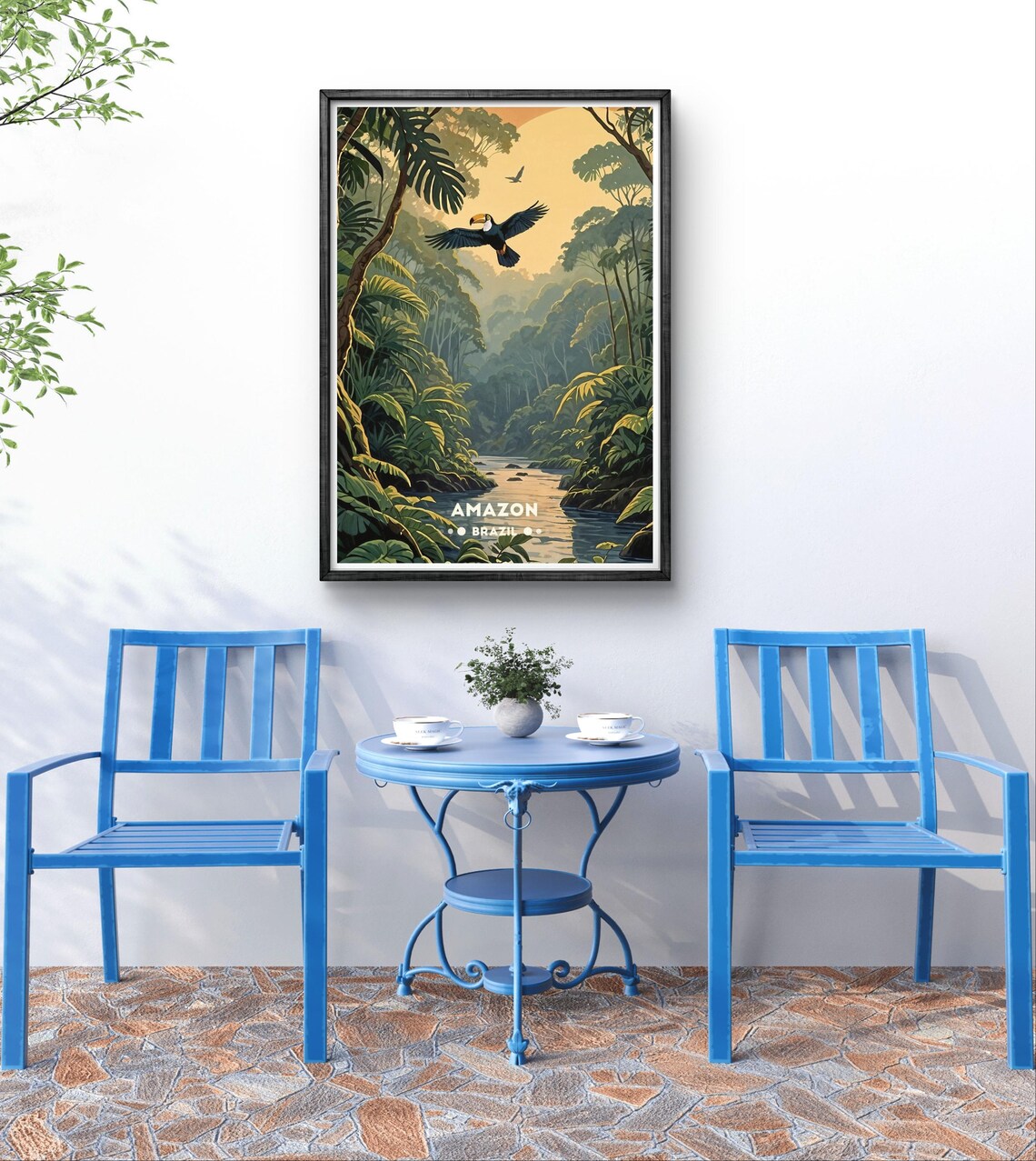 Amazon Brazil Toucan in Flight Over River Jungle Travel Poster - Image 2