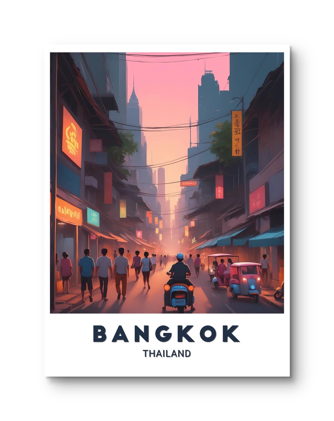 Bangkok Thailand Bustling Street At Dusk With Tuk Tuks Travel Poster